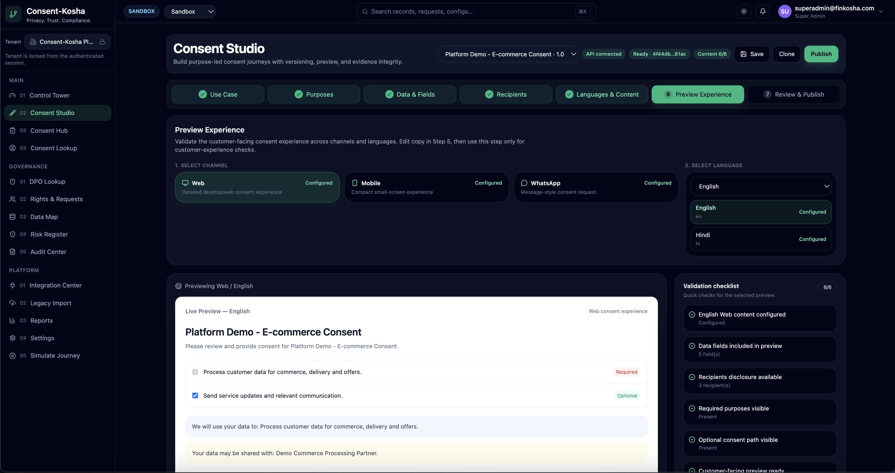 Consent-Kosha rights and workflow management